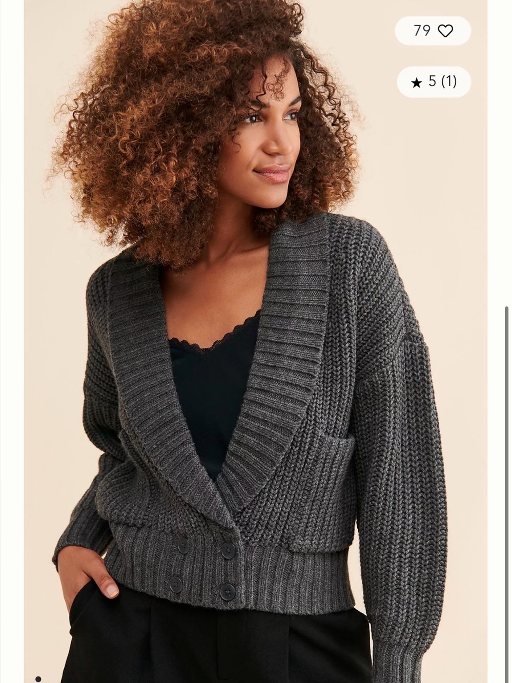 Anthropologie Wool Blend V Neck Cardigan Knit Shawl Collar , Small